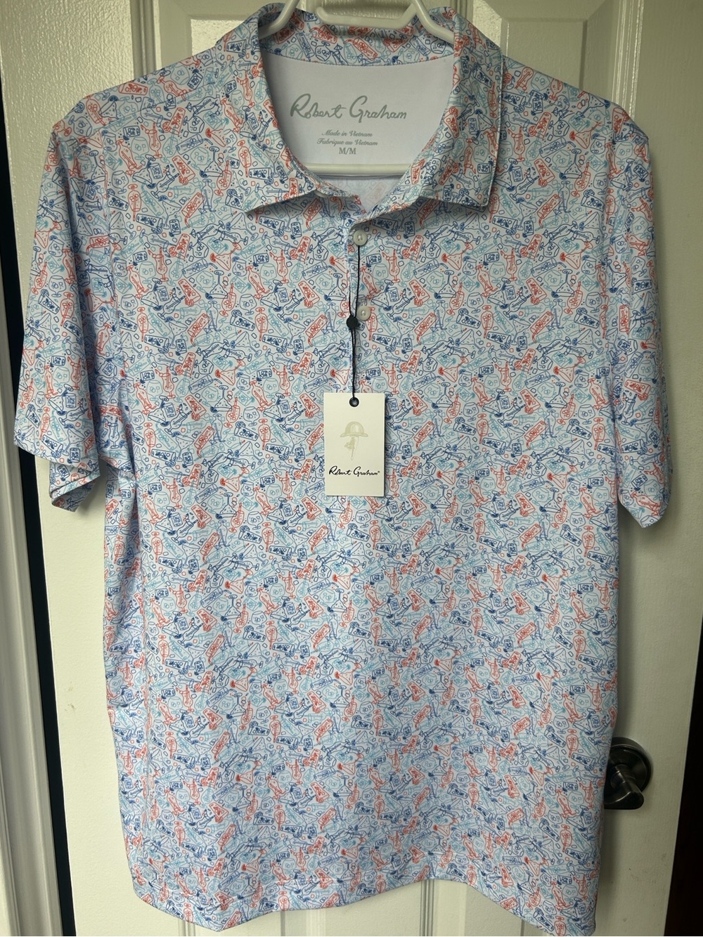 Robert Graham Performance Polo Boozy Bogey White Blue Orange